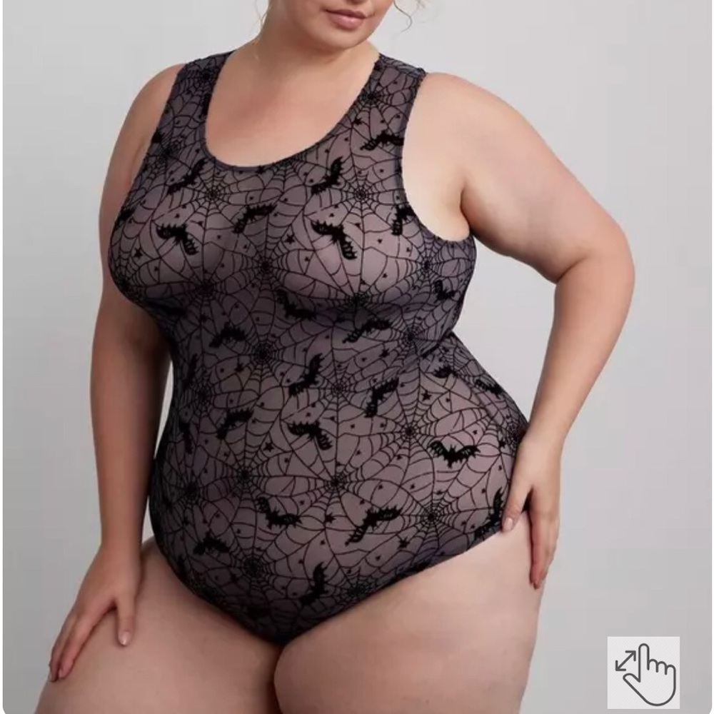 Torrid Curve sz 6X Mesh Bat Bodysuit Flocked